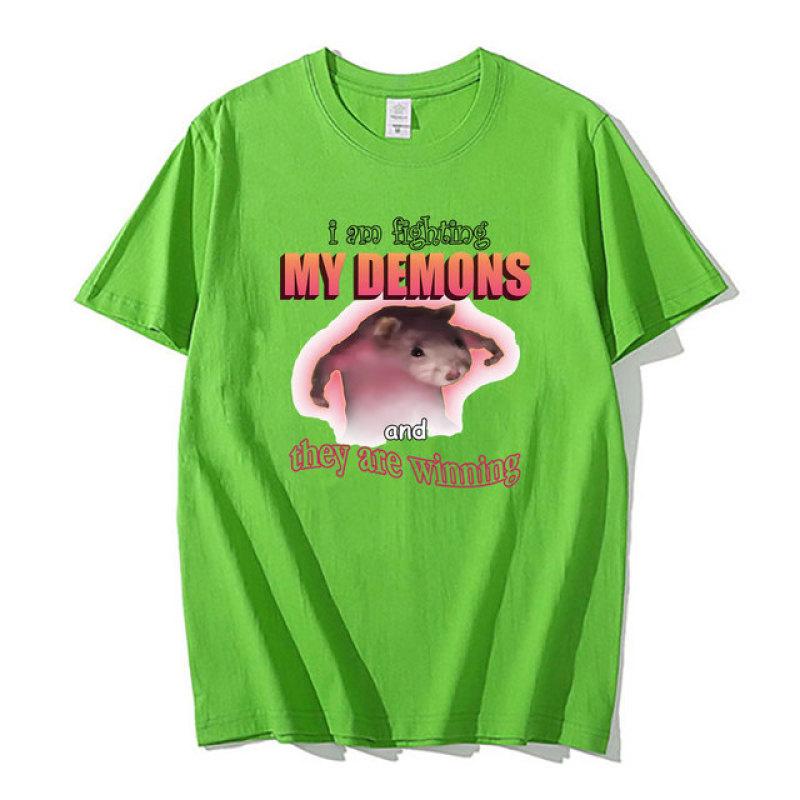 Funny I Am Fighting My Demons and They Are Winning T Shirts Women Casual Loose Tshirt Cute Kawaii Mouse Meme Graphic Unisex T-shirt