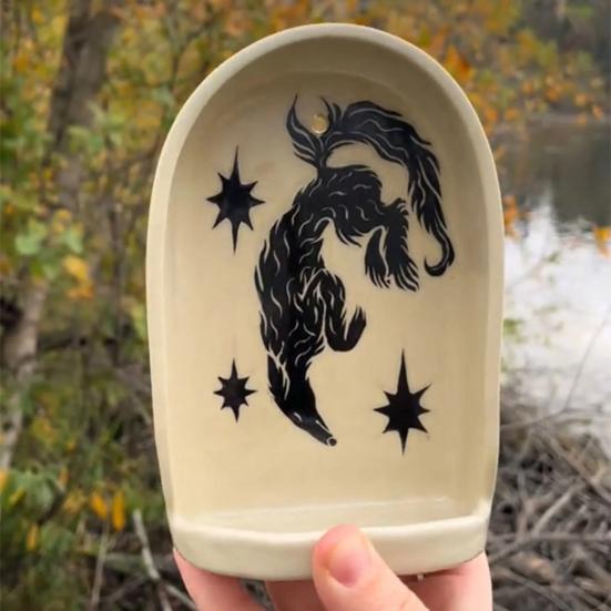 Candlestick Plate Synthetic Resin Lightweight Hand-Painted Decorative Tray with Star Owl Patterns Home Decor