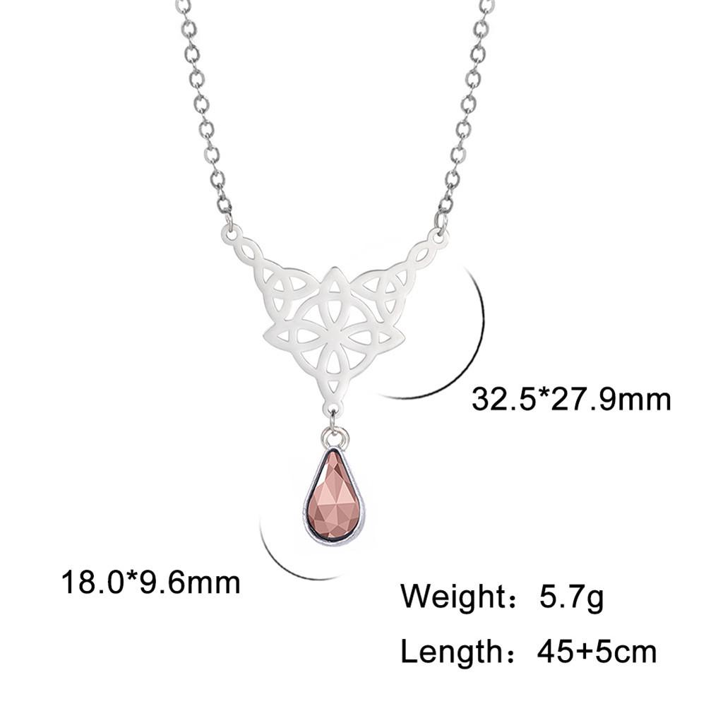 Triquetra Irish Knot Wicca Pendant Necklace Crystal Water Drop Neck Chain Choker Women Stainless Steel Witch Knot Jewelry