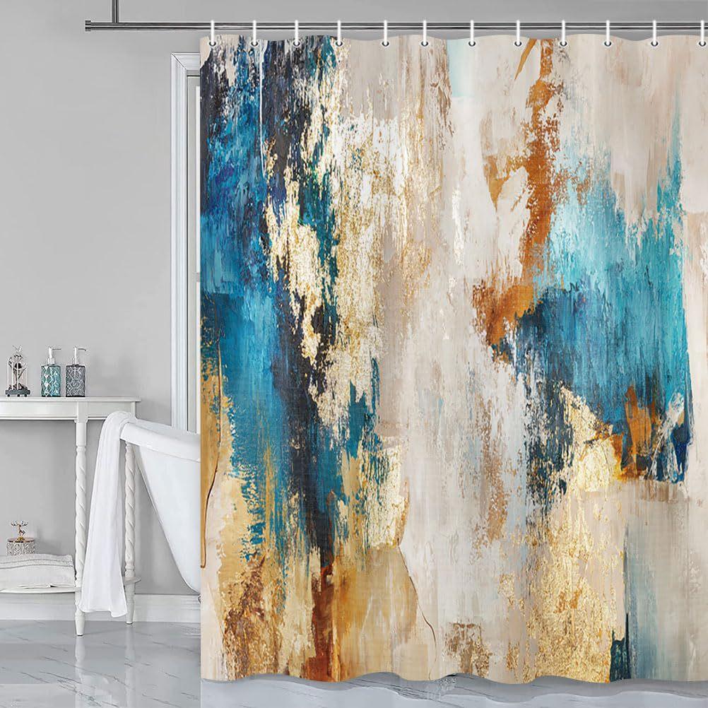 Abstract Shower Curtain Modern Bathroom Shower Curtain Set Beach Aesthetic Stripes Contemporary Minimalist Painting Fabric Shower Curtain Curtain