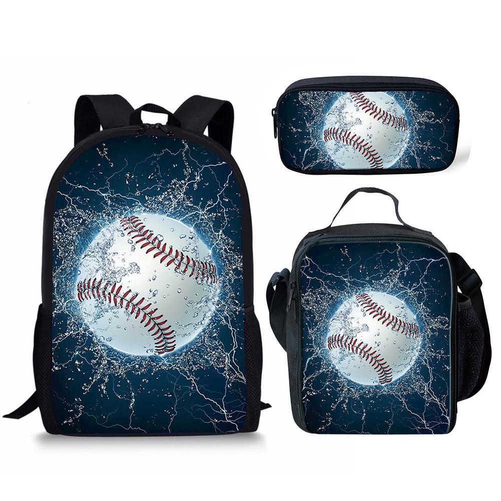 Backpack Basketball Water Fire Baseball Pattern School Bag Backpack Meal Bag Pencil Bag Three-Piece Set