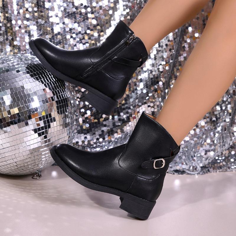 Ladies Shoes Side Zipper Women's Boots Fashion Belt Buckle Modern Boots Women New Round Toe Ankle Boots