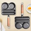 4-Cup Frying Pan Cast Iron Omelette Pan Non-Stick Coating Heat-Resistant Wooden Handle for Even Heating Sausage Pan for Gas Stove