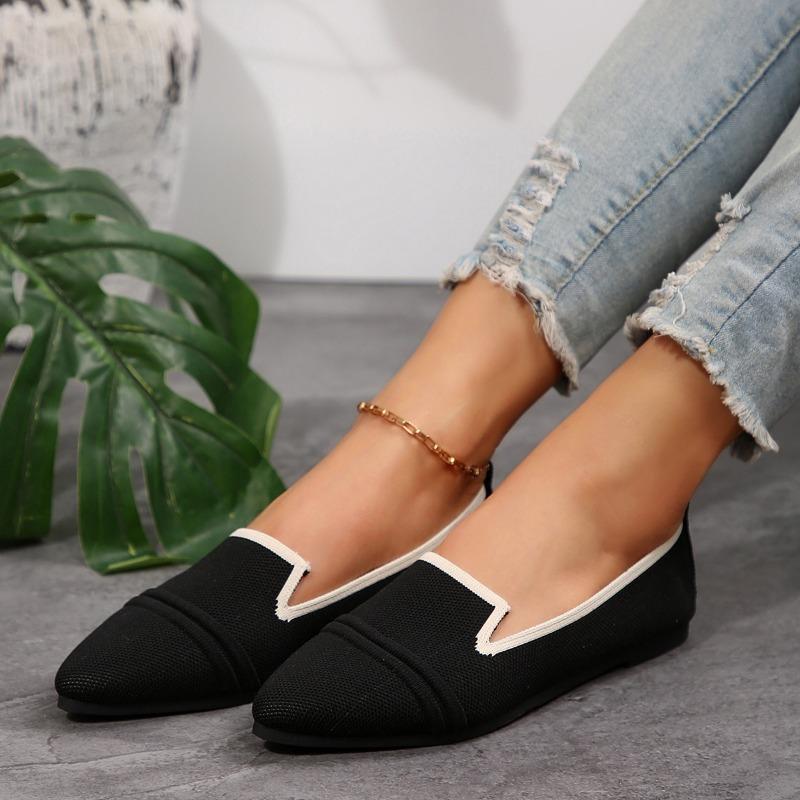 Women's Large Size Flat Shoes Spring and Summer Pointed Toe Fashion Flying Weaving Shallow One Foot Pedal Casual Overfoot Single Shoes