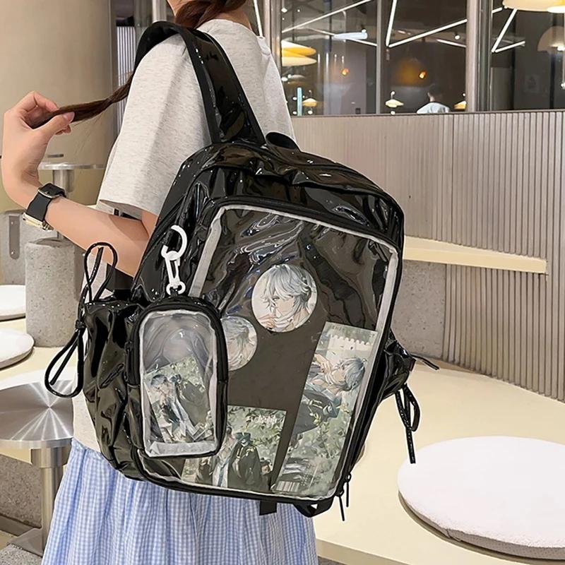 New Large Capacity PU Students DIY Anime Badge Ulzzang Ita Bags Y2K Aesthetic Women Backpacks Individuality Mochilas Para Mujer