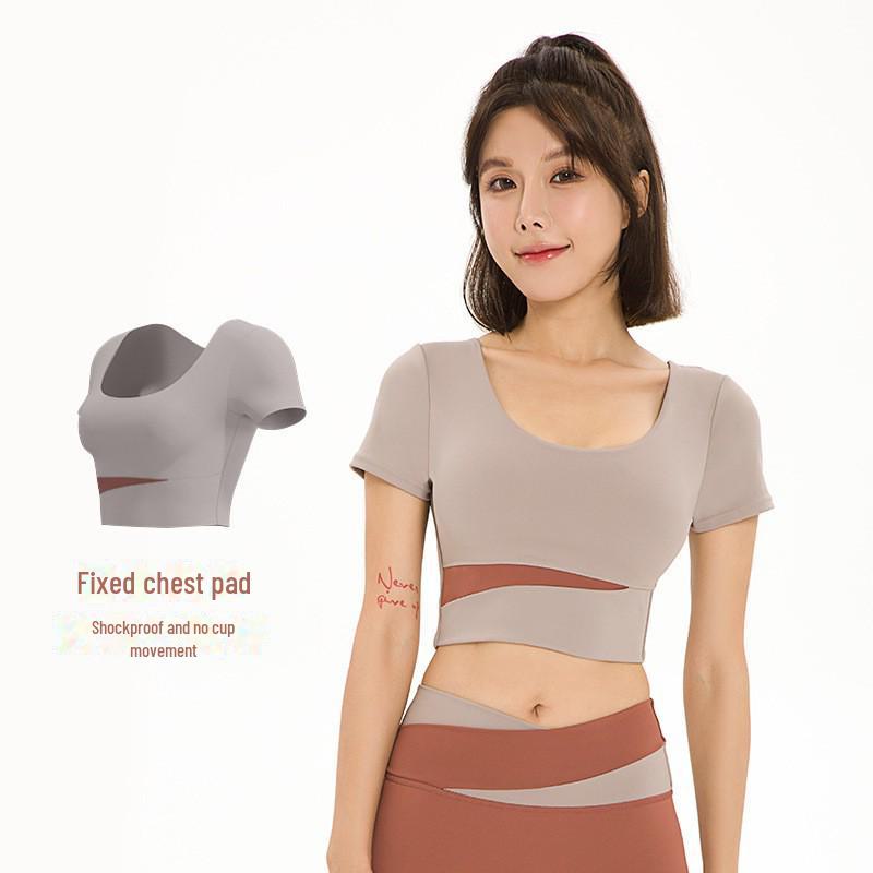 

Лето 2023 г. Женский быстросохнущий комплект для йоги и бега трусцой, фитнес - большой размер, топ с короткими рукавами Medium