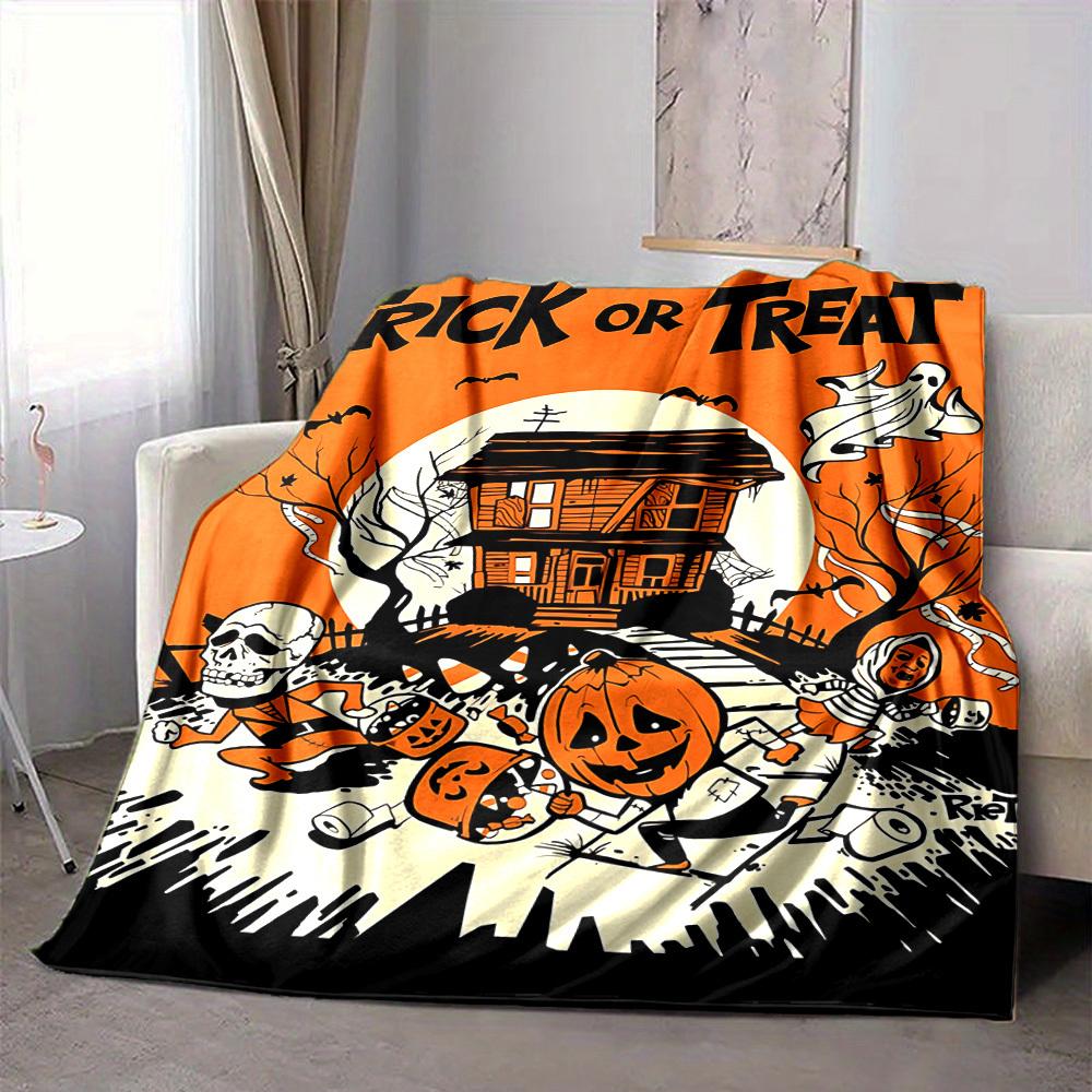 1pc Halloween Trick Blanket, Lightweight Flannel Throw Blanket For Sofa, Bed, Travel, Camping, Living Room, Office, Couch, Chair, And Bed