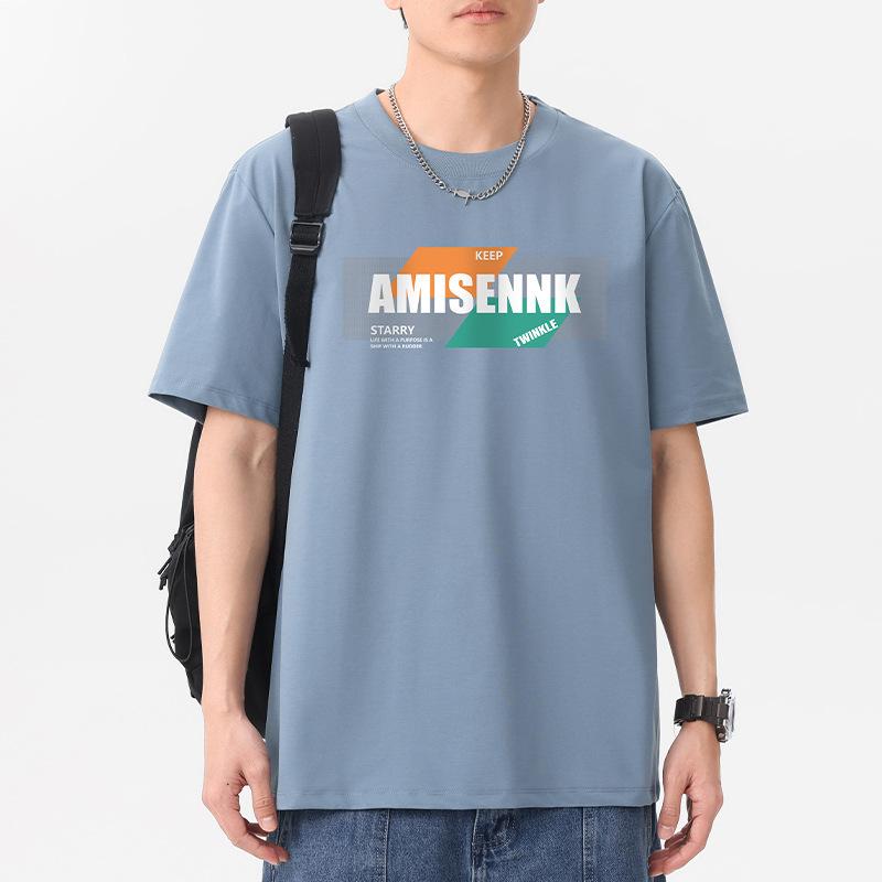 Amisennk Pattern 12 Colors Men's Short Sleeve T-Shirt 100% Cotton Streetwear Tee
