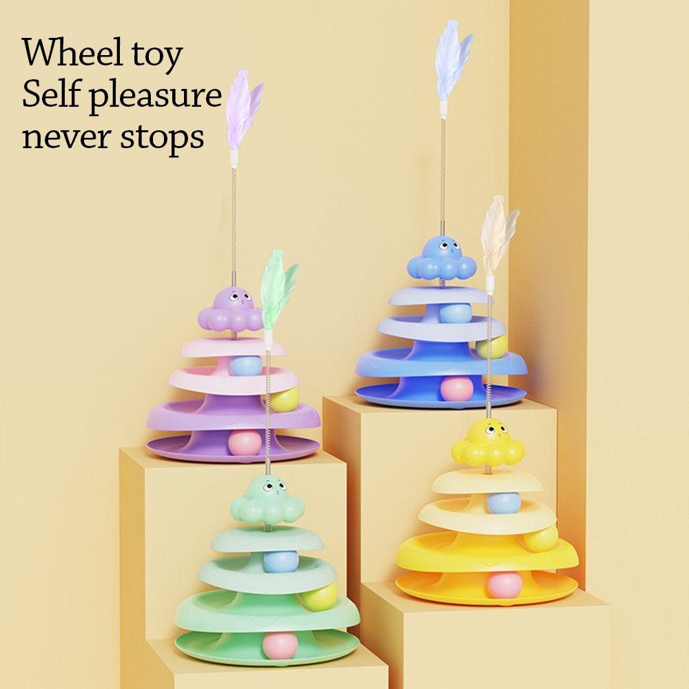 Niedrige interaktive Drehteller-Katzenball-Schleuder 4-stufige Katzen-Spielplatte drehbar Intelligenztraining Katzenturm Kätzchen