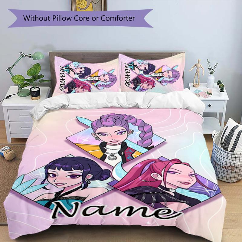 3pcs KPop Demon Hunters24 Cover Set - Personalized Name, HD Printed Bedding with 1 Cover and 2 Pillowcases - Perfect for Home Decor, Easy Care