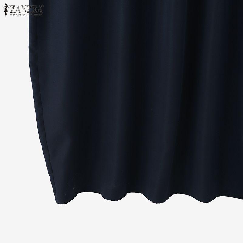ZANZEA Women Casual Round Neck Half Sleeve Patchwork Long Dress