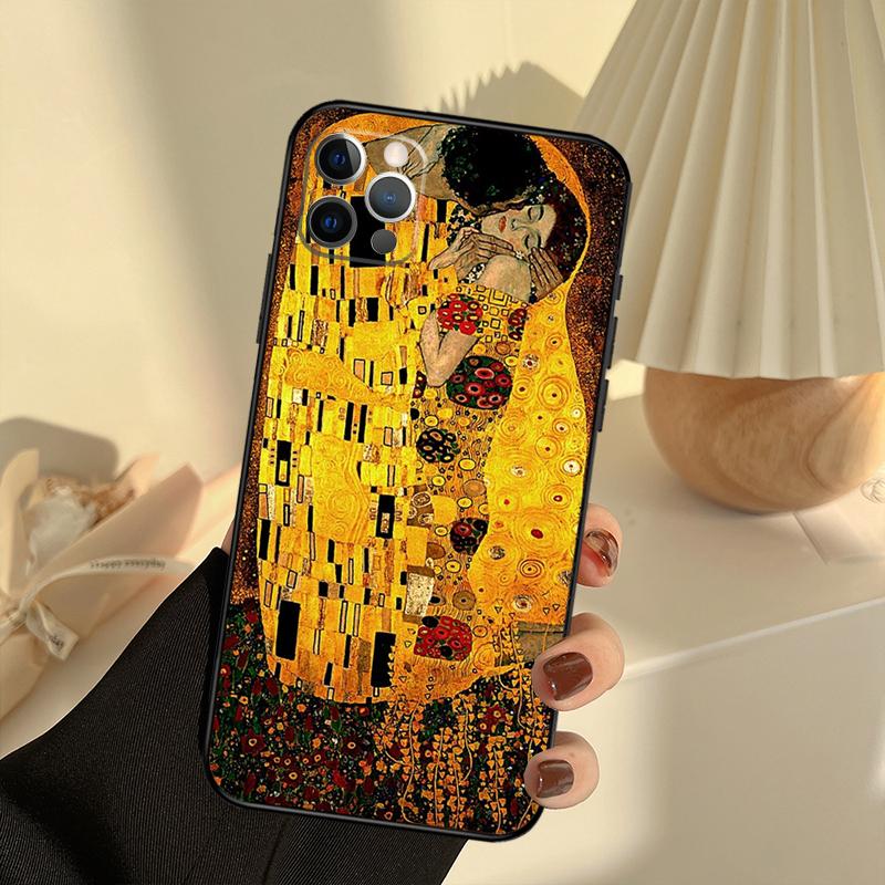 Gustav Klimt Kuss Kunst Handyhülle Für iPhone 14 16 15 11 12 13 17 Pro Max 13 mini 15 16 Plus 16e 17 Air Cover Funda