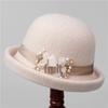 Women's Wool Felt Bucket Hat with Rolled Brim and Flower Accent for Autumn/Winter