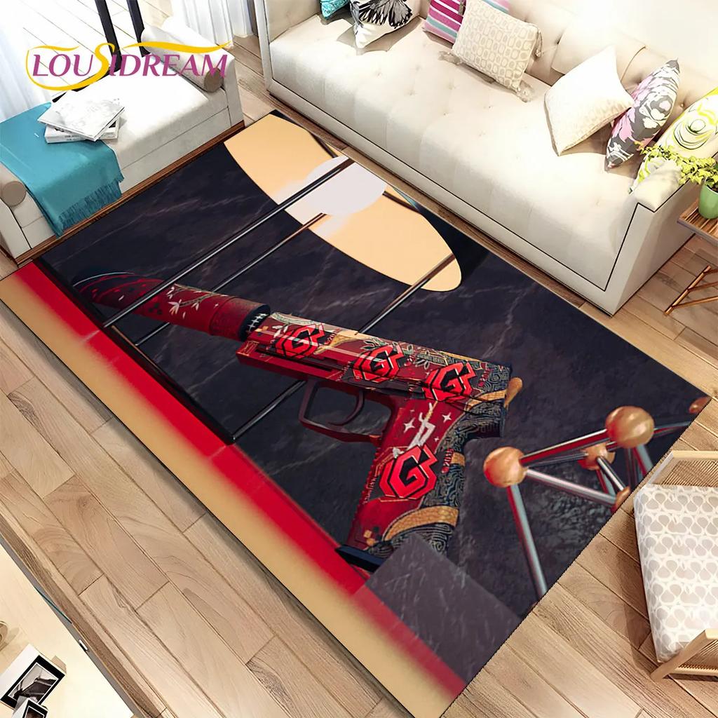 3D Assault Rifle Pistol Gun CS M4 AK USP Game Area Rug,Carpet for Home Living Room Bedroom Sofa Doormat Decor,Non-slip Floor Mat