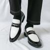 Men Black Loafers Leather Shoes Formal Business Flats Slip on Shoes Wedding Dress Prom Shoes Mosaic Contrast Over Sized