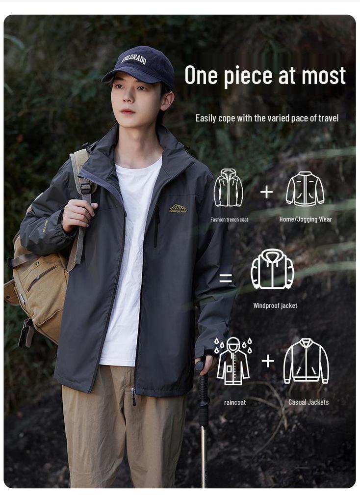 Men's Windproof Waterproof Hooded Jacket: Wear-Resistant, Scratch-Resistant, Plus Size for Outdoor, Travel, Fishing, and Mountaineering.