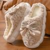 Bow cotton slippers women's indoor home stepping on shit soft bottom non-slip velvet warm fashion plush confinement cotton mop