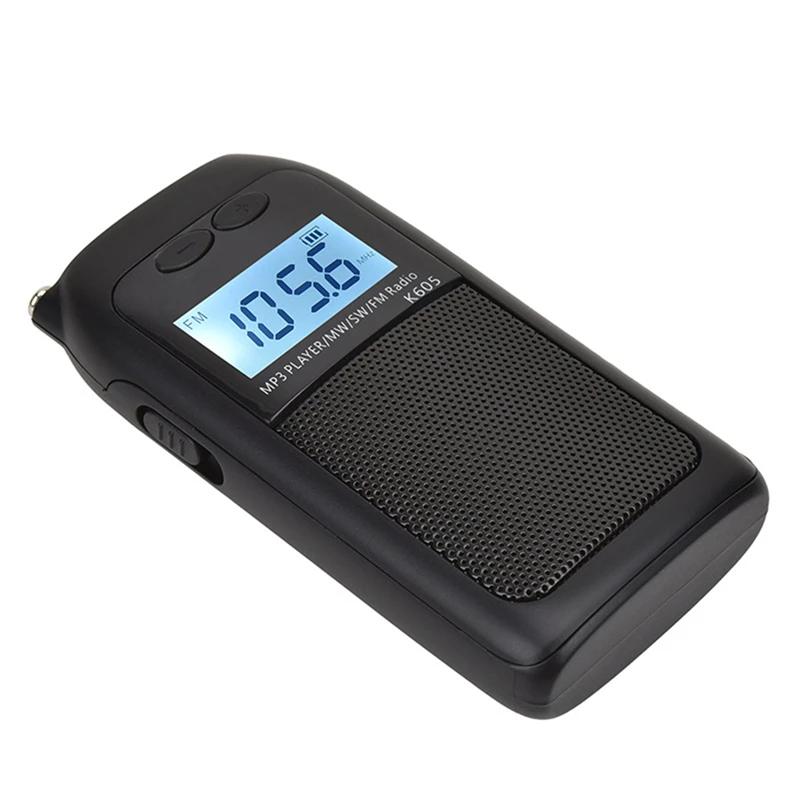 

Portable K605 Radio Pocket FM AM SW MW MP3 Player Stereo Digital Receiver LCD Screen High Sensitivity Loudspeaker Antenna Standard