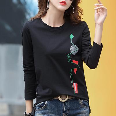 Damen Frühling und Herbst Dünn Größe Übergröße Rundhals Langarm T-Shirt Slim Fit Vielseitiges Lässiges Basic-Oberteil