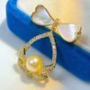 Mother-of-pearl shell bow flower basket zircon brooch pin pearl beeswax jade chest
