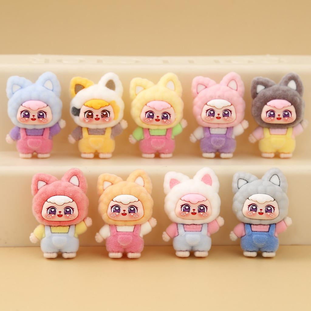 9pcs Cute Fox Headwear Overalls Girl Model Ornament Set For Kids And Collectors