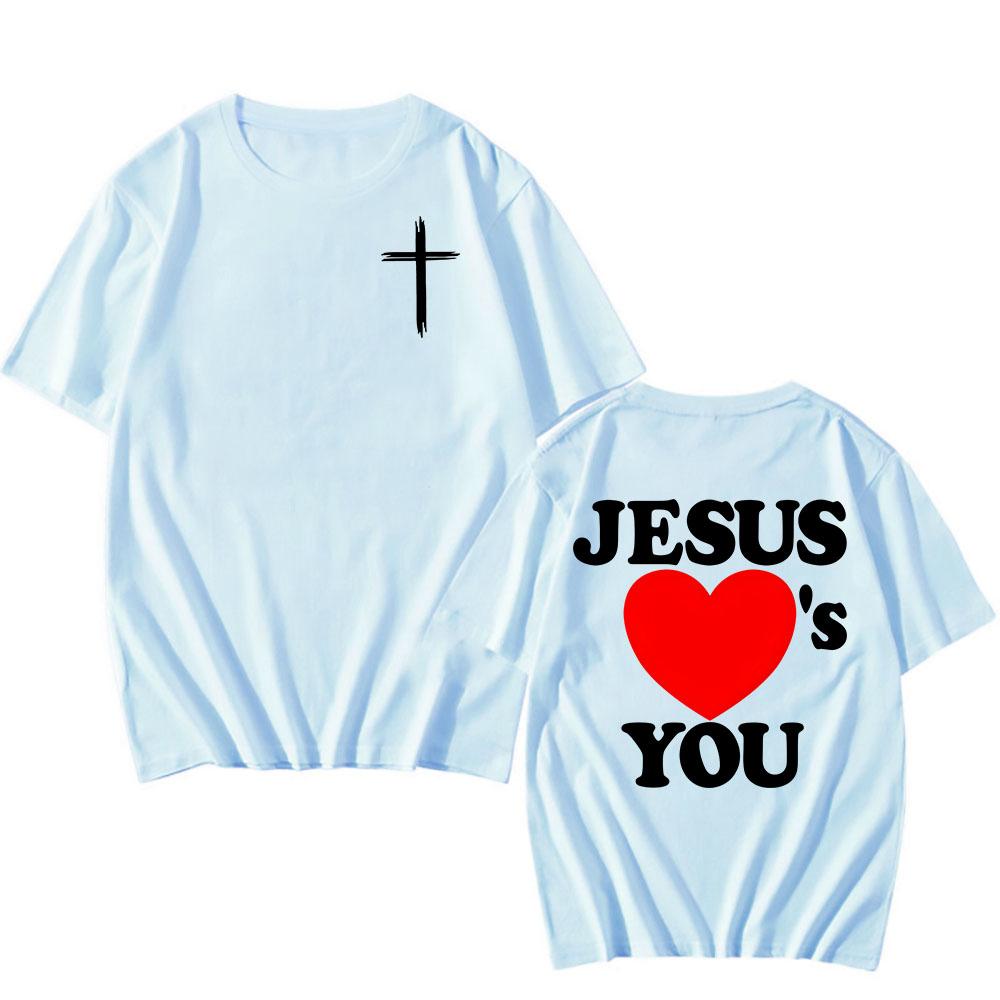 Christian Bible Verse 2025 New Tshirts Jesus Loves You T-shirt Round Neck Summer Cotton T Shirt Men Women Clothing Tee