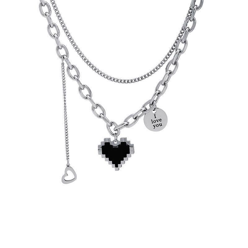 Titanium Steel Heart-shaped Necklace for Women, High-end Style Multi-layered with Sweater Chain
