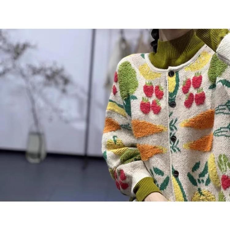 2023 New Fashion Women Oversize Floral Cardigan Sweater Knitting Jacket Casual Loose Plus Size Green Buttons Winter Autumn Dimanaf