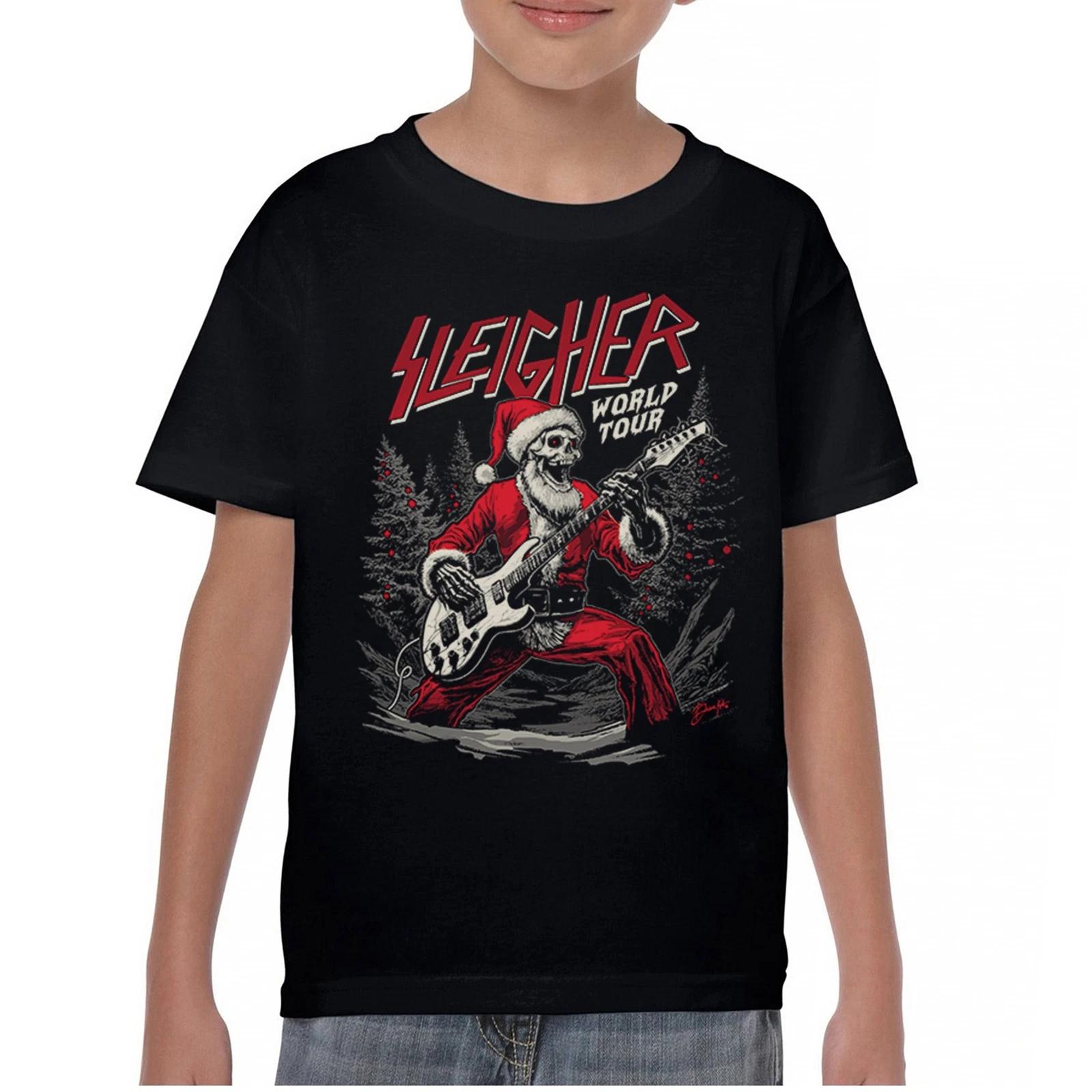 Sleigher World Tour Youth kids boys T-Shirt Santa Skeleton Rock and Roll Christmas Kids 100