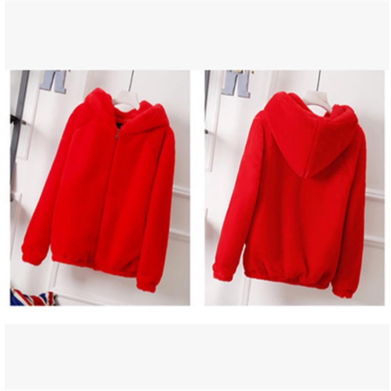 

Осень и зима новая женская куртка из искусственного меха под рекс кролика, короткая, из искусственного норкового бархата, свободная, плюшевая, с капюшоном 3XL красный