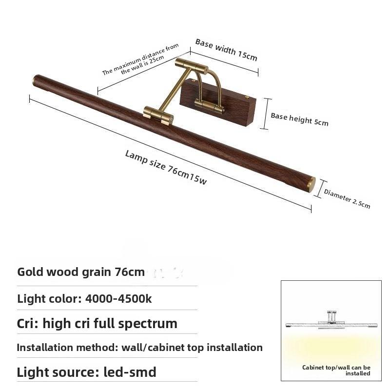 Wood Grain Folding LED Mirror Front Light - Full-Spectrum No-Drilling for Bathroom Mirror Cabinet & Dressing Table