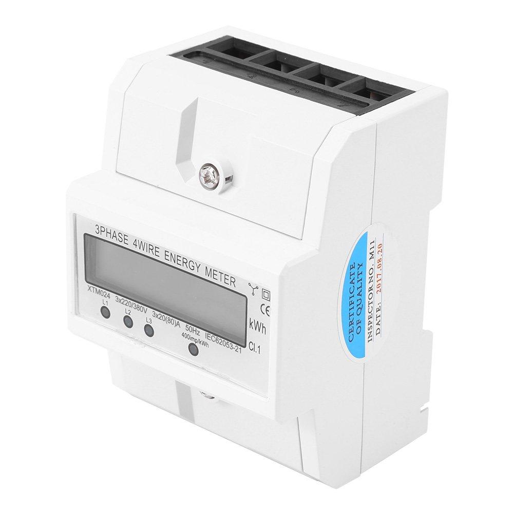 Walfront Třífázový čtyřvodičový digitální elektroměr KWh, 50Hz 3 x 20(80A), LCD displej, elektroměr na DIN lištu