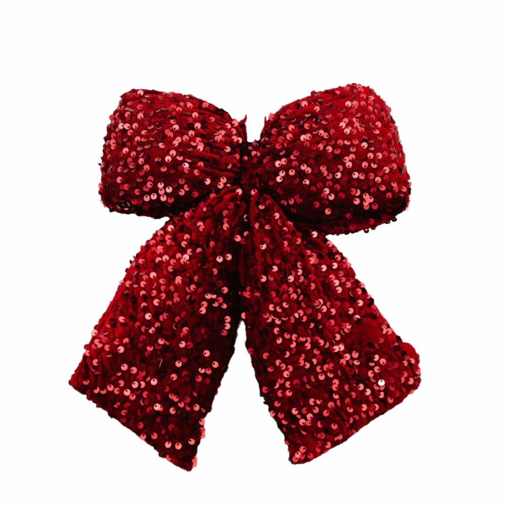 Sparkling Glitter Flocked Bowknot Creative DIY Ribbon Bow Knot Xmas Tree Ornament Flocked Texture 30cm Size Tree Hanging
