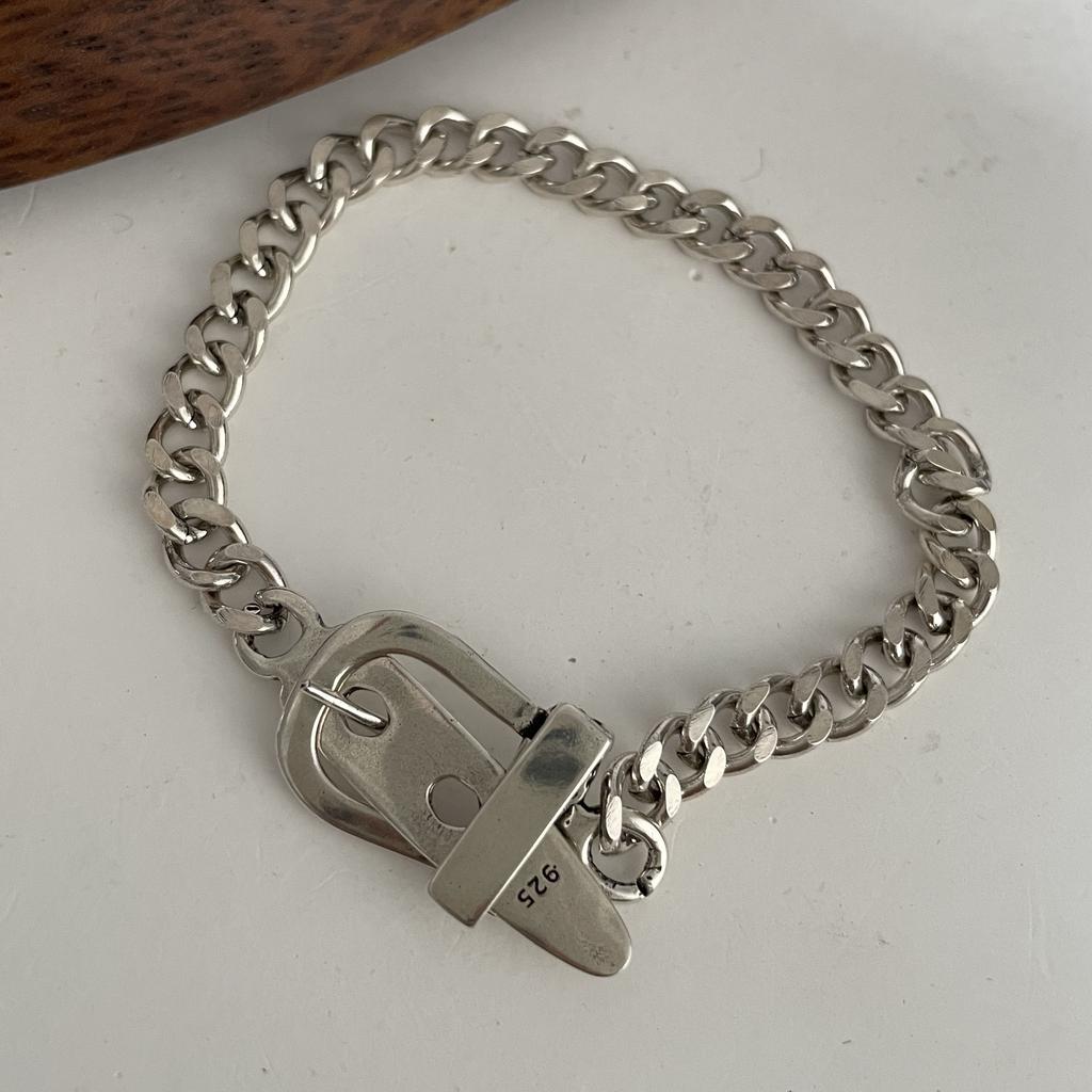 100% Solid 925 Silver Metal Bracelet for Women Vintage Handmade Simple Retro Heart Chain Bracelet Birthday Gift Party