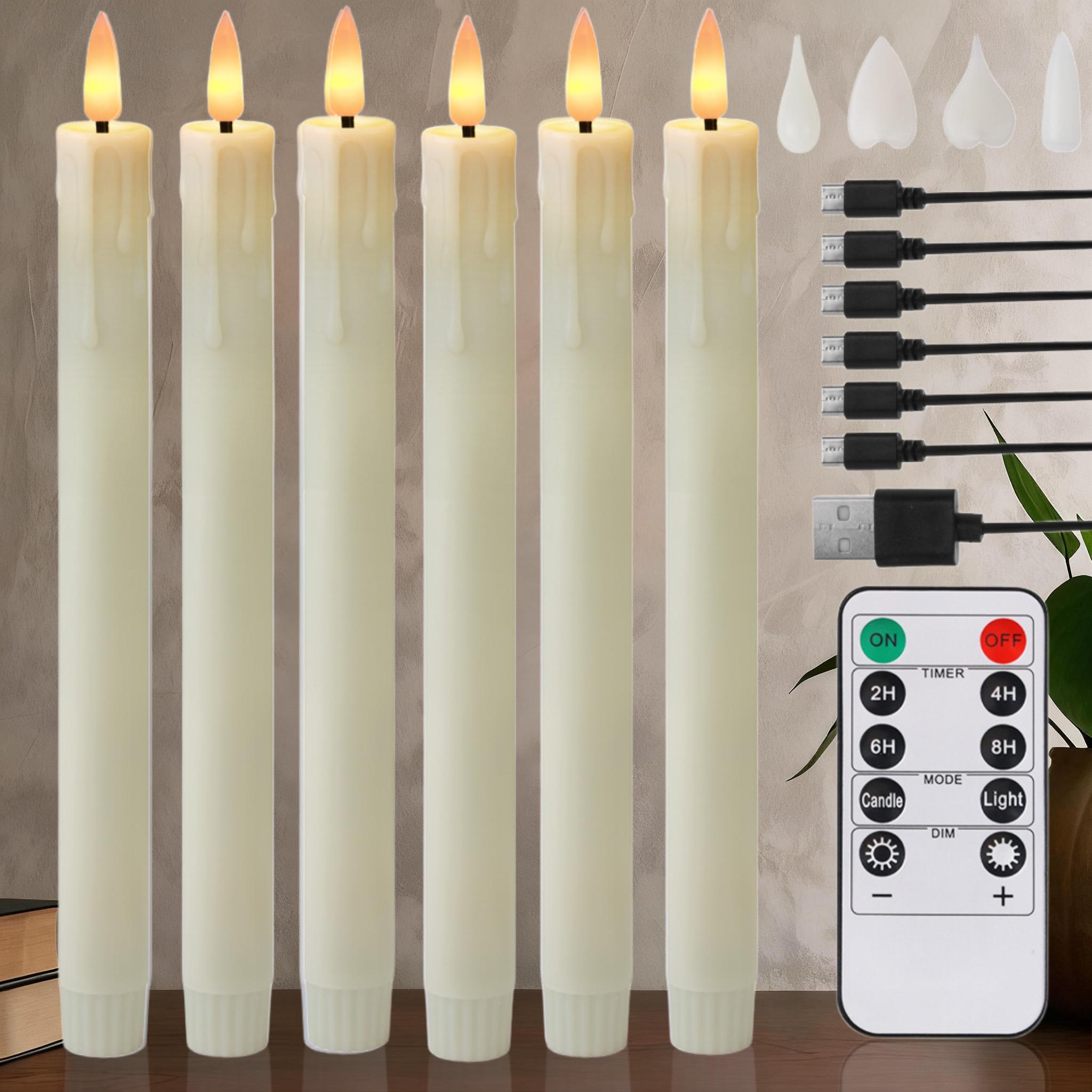 

Rechargeable Flameless LED Taper Candles with Timer Remote & USB Charging Cable Flickering Dripping Wax Window Tall Candlesticks 6Pcs per Set слонова кістка