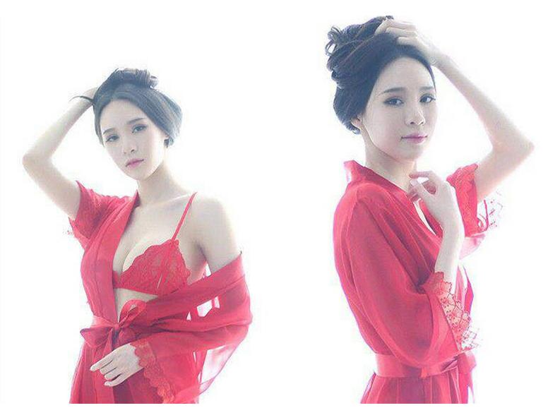 Plus Size Tulle Lace Lingerie Set: Nightgown, Bathrobe, Open Crotch Panties