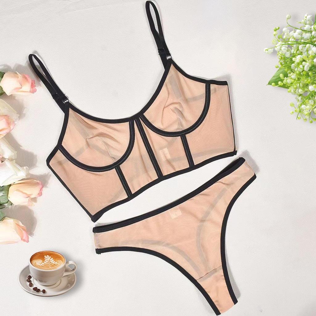 Hot-Selling Sexy Mesh Lingerie Set with Steel Support and Fishbone Design