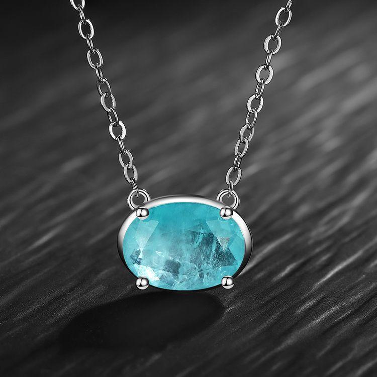 Jewelry Retro Collarbone Chain Inlaid Imitation Paraiba Egg 10 * 14 Pendant Four-Claw Sapphire Necklace