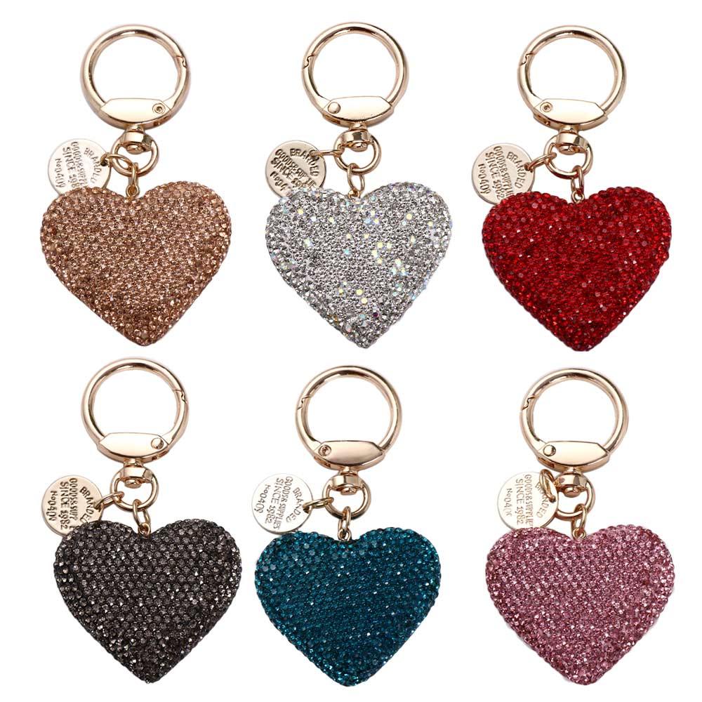 Interior Accessories Rhinestone Metal Key Ring Keys Holder Crystal Keyring Love Heart Keychain