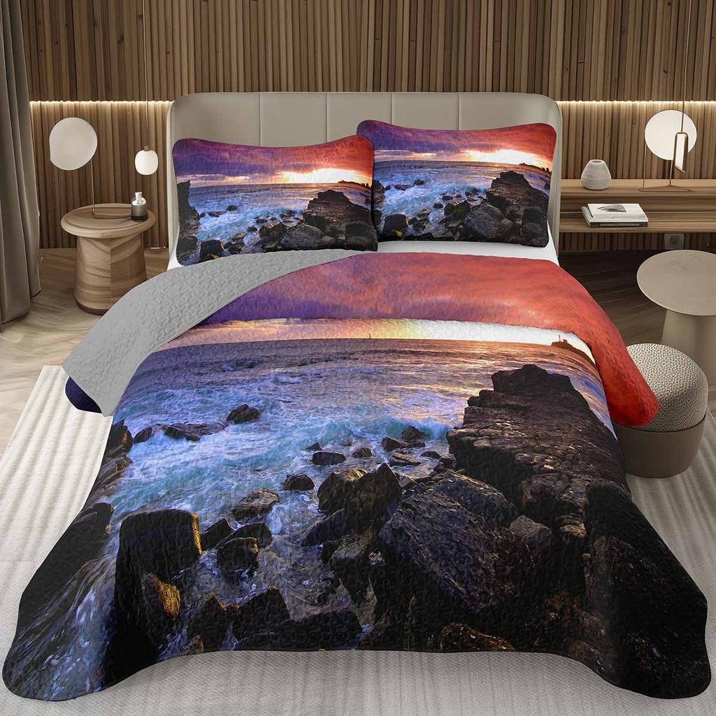 Mountain Bedspread Queen/Twin, Natural Landscape Coverlet Set for Boys Girls Adults Room Decor, Soft Polyester Quilted Bedding
