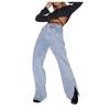 Women Jeans Solid Color Jeans Gradient Washed Trousers With Slits