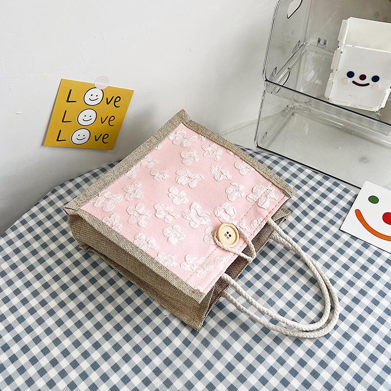 Net Red Carrying Linen Bag Female Fashion Work Out Hand Bento Bag Day System Ins Small Satchel