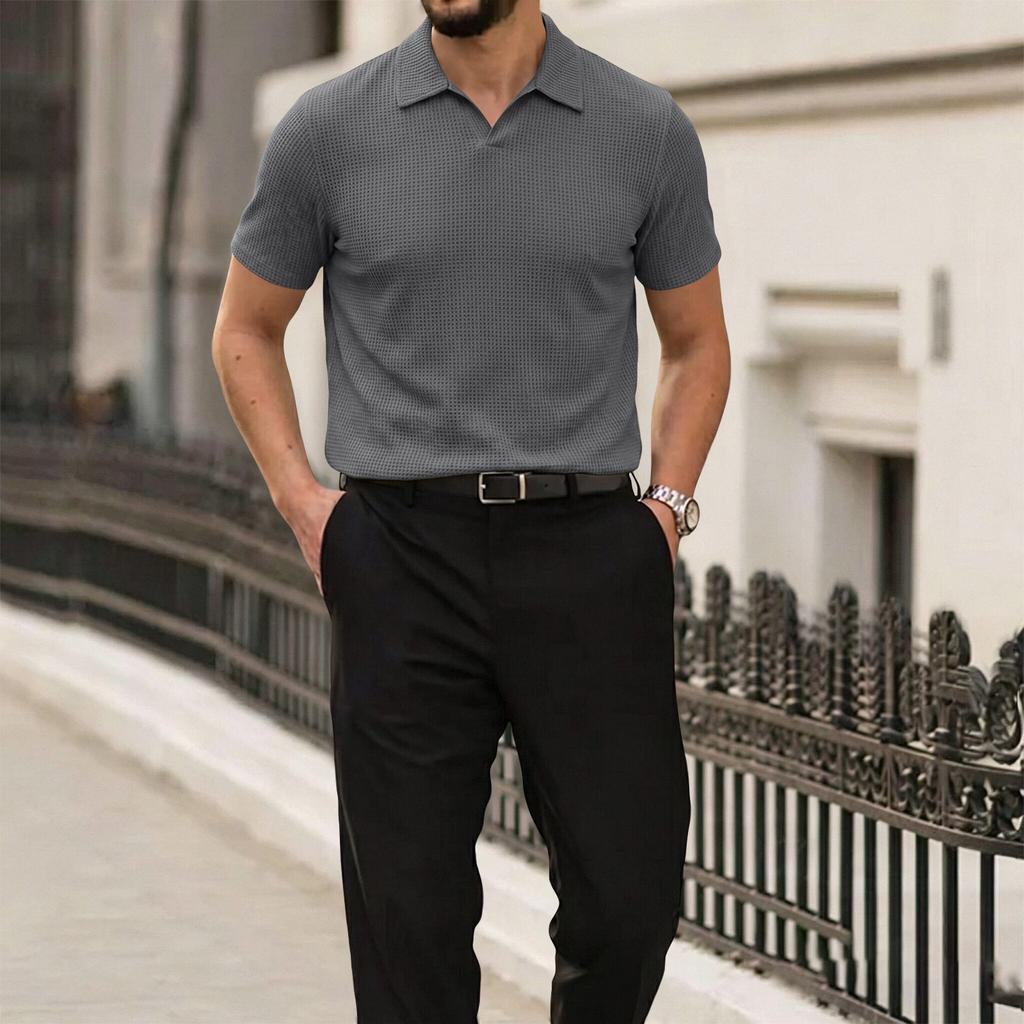 Men's Summer Ice Silk Mesh Short Sleeve Polo Shirt Buttonless Design Breathable Lightweight Casual Top