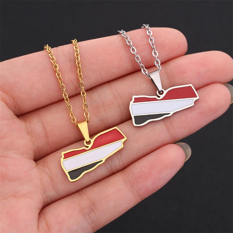 Fashion Enamel Yemen Map Flag Pendant Neckalces Silver Color/Gold Color Stainless Steel Neckalce Yemeni Charm Patriotic Gift