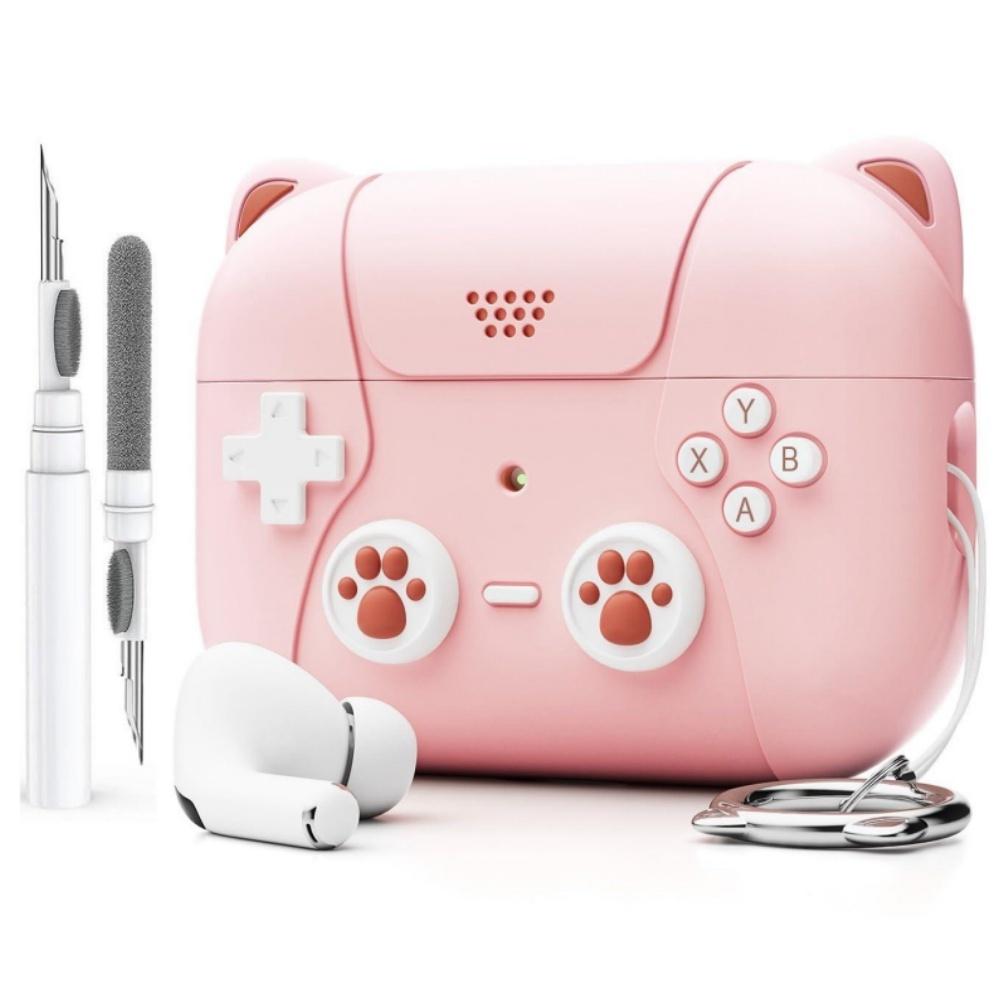 for AirPods 4 Generation Case Cover with Keychain Game Player Design Soft Silicone Case for AirPods Pro2 Charging-Cat Ear Purple