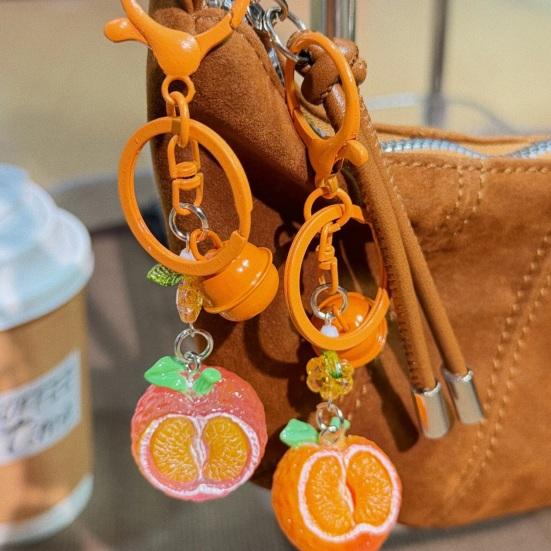 Bag Pendant 1:1 Realistic Orange Shape Resin Keychain with Bell Sound High Simulation Fruit Charm Key