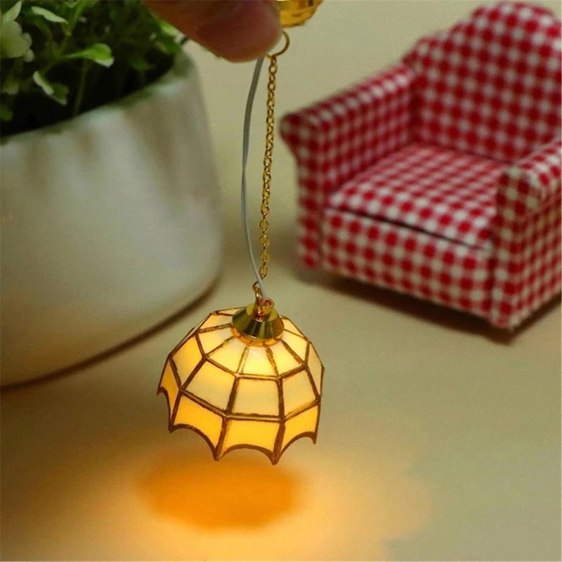 1/12 Scale Dollhouses Chandelier Vintage Gold Ceiling Light for Dollhouses Bedroom and Study Area Scene Display Furniture