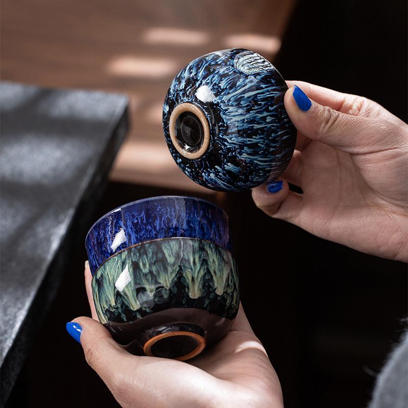 Kiln Change Ceramic Single Cup Jian Zhan Tianmu Glaze Tea Cup Tea Bowl Creative Personal Master Cup Large Tasting Cup Douli Cup