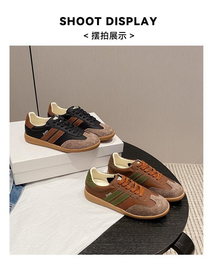 Vintage Maillard brown lace-up versatile platform German training shoes women's round head contrasting color casual sports shoes low-top board shoes