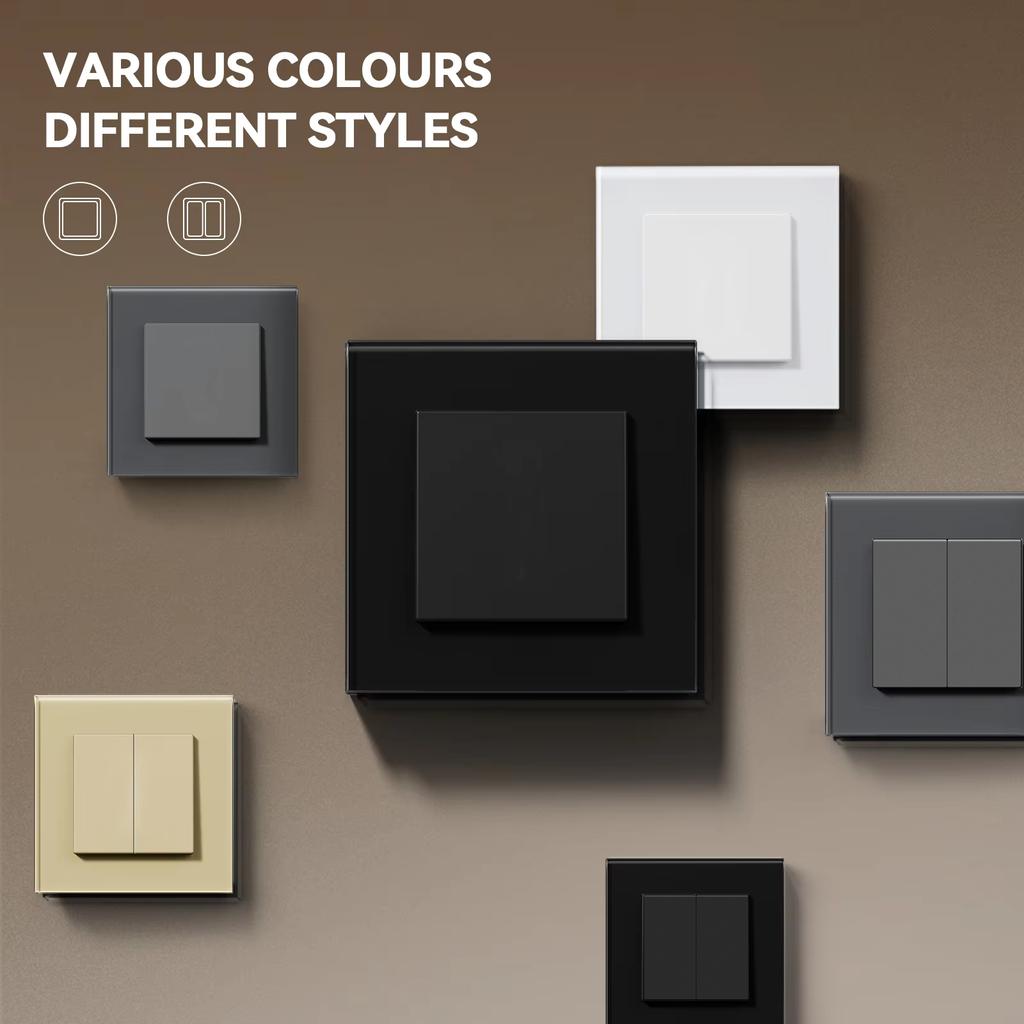 BSEED 1/2Gang Mechanical Button Switch Double Wall Light Switches 1Way Crystal Glass Panel  EU Standard